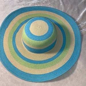 Sunshade hat straw blue cream and green